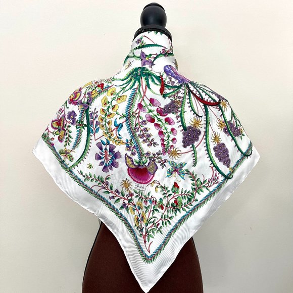 Display #4 Gucci Square Floral Print Silk Scarf - Picture 8 of 15